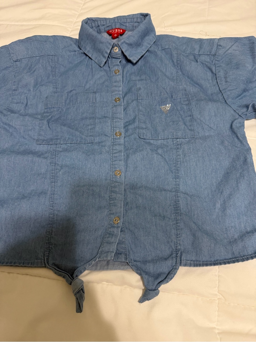 GUESS Light Blue Short-Sleeve Tie-Front Button-Up Shirt